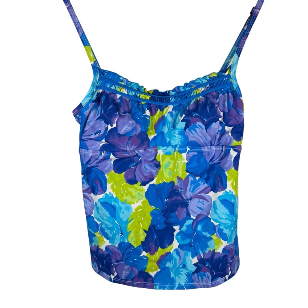 Jantzen Blue and Purple Floral Tankini Swimsuit Top Size 8 Adjustable Straps
